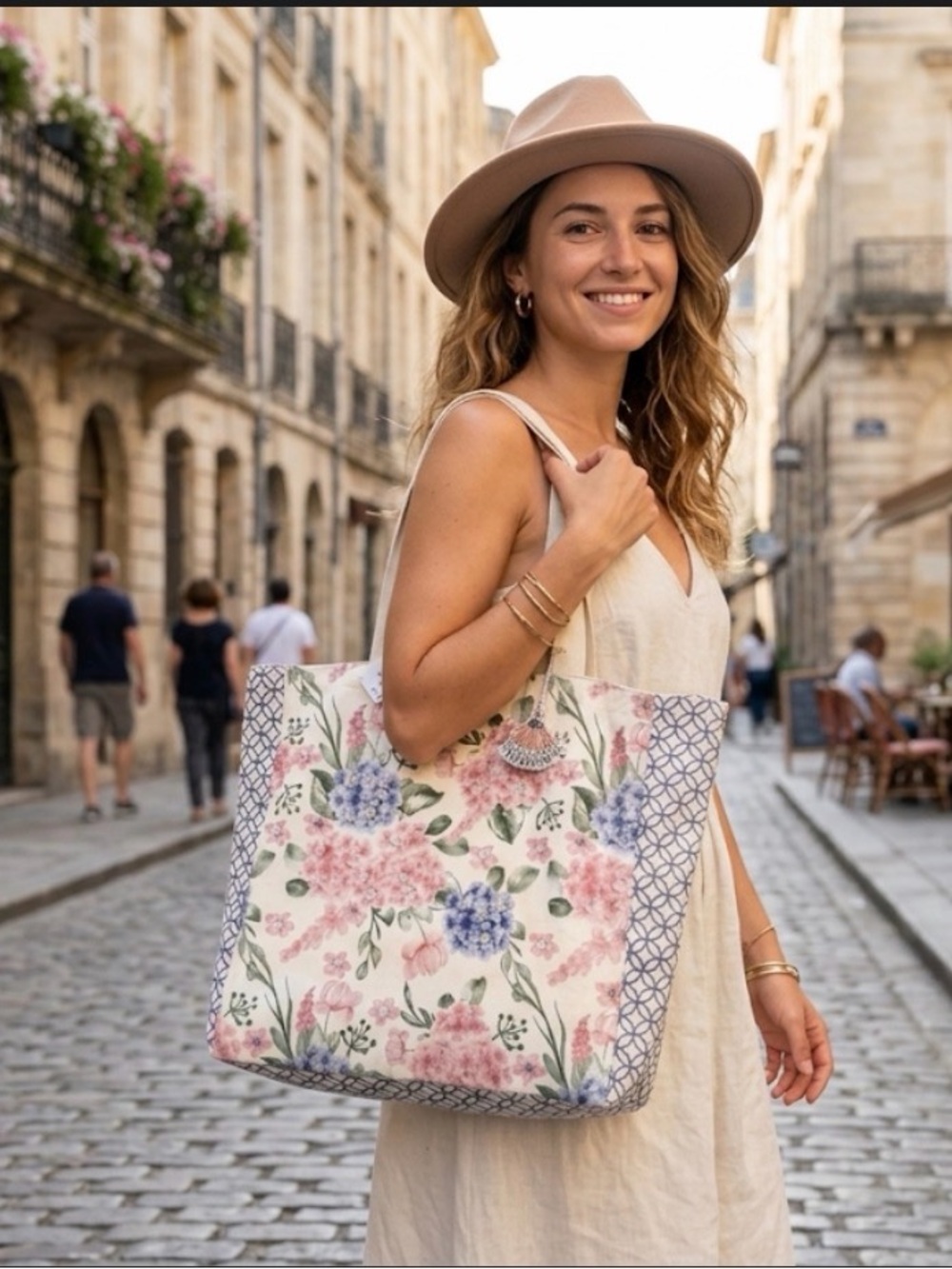 Everyday Floral Canvas Tote Bag in Pink and Cream - Picture 8 of 8